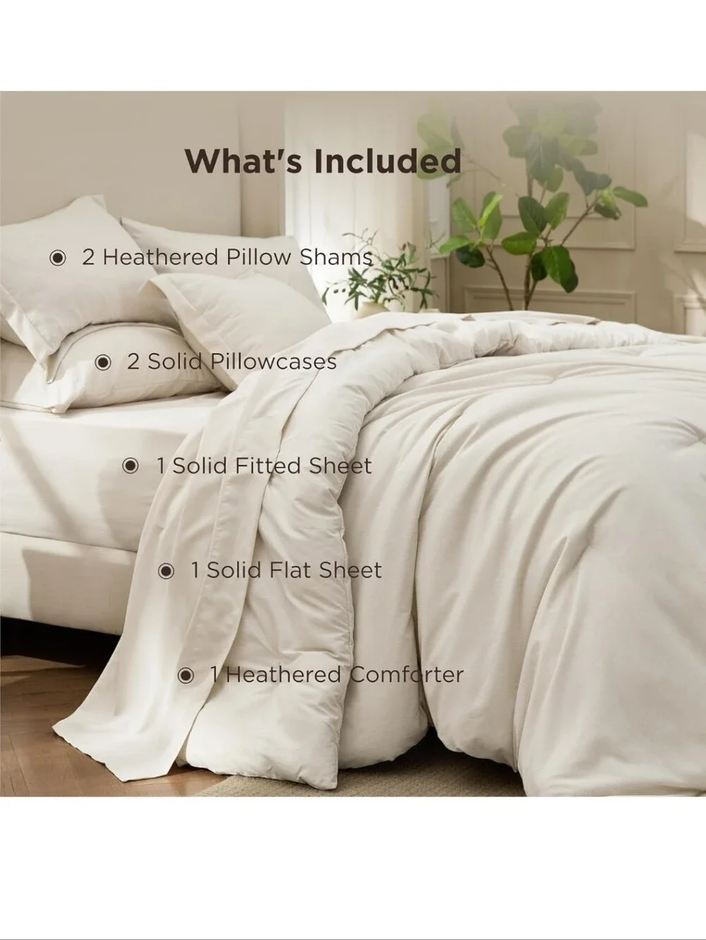 Bedsure Full Size Comforter Set Beige - Bed in a Bag 7 Pieces, Cationic Dyed